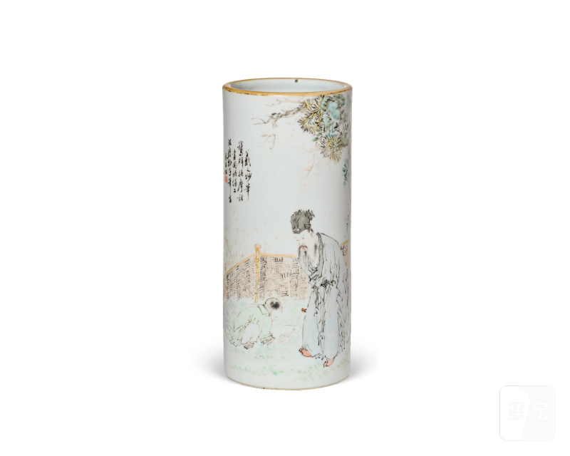 清光绪  “周友松”作浅绛彩“羲之爱鹅”图帽筒